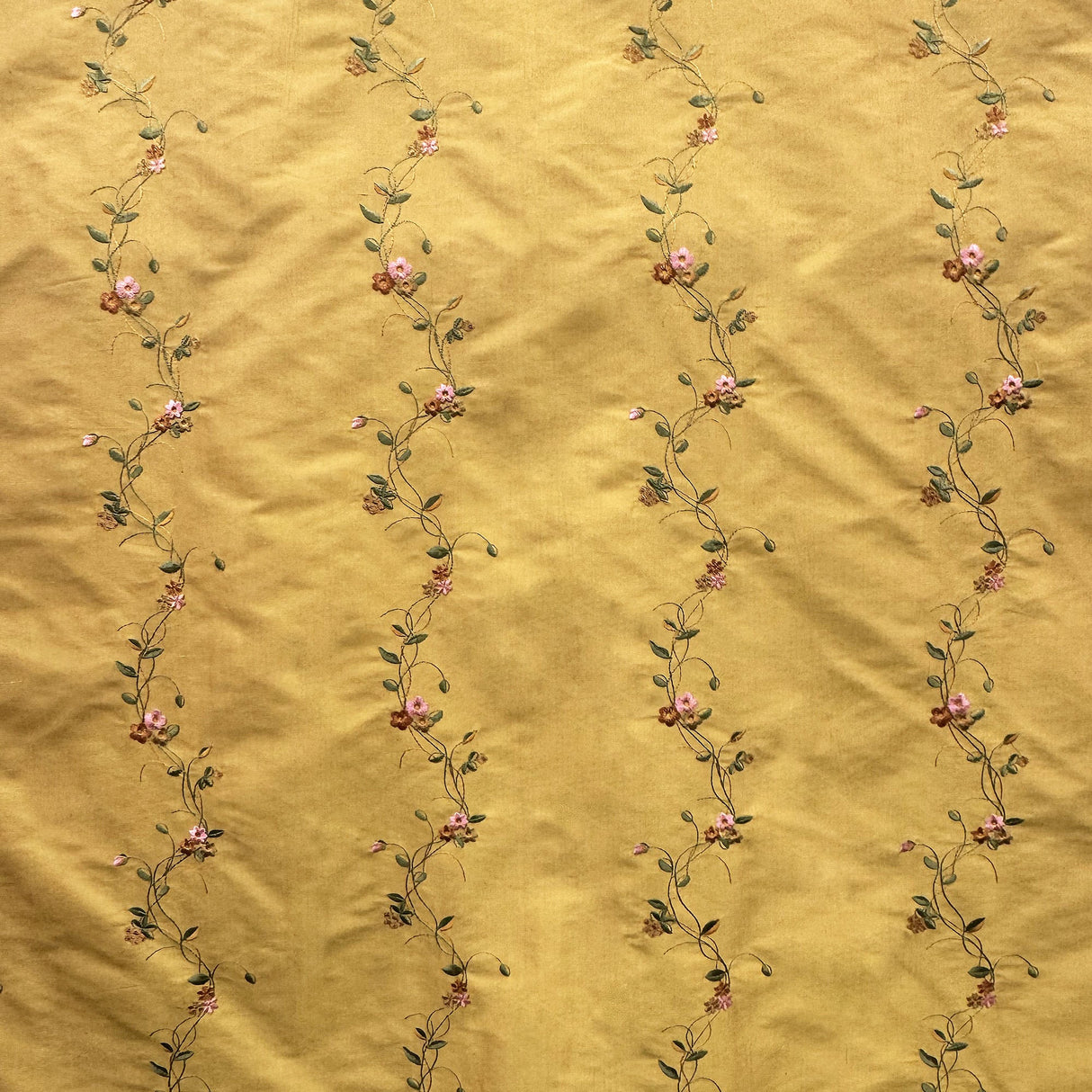 Clarence Silk Fabric - Floral Embroidered Stripe, 54" Width (1 Yard)