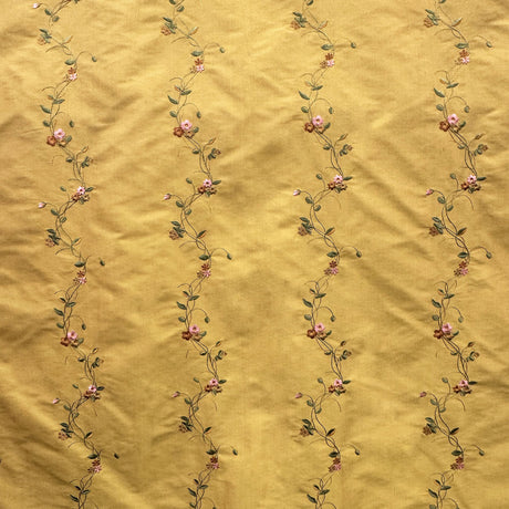 Clarence Silk Fabric - Floral Embroidered Stripe, 54" Width (1 Yard)