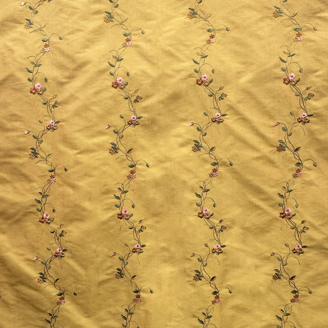 Clarence Silk Fabric - Floral Embroidered Stripe, 54" Width (1 Yard)