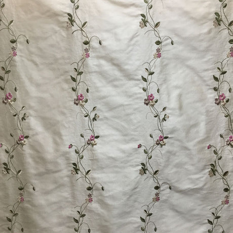 Clarence Silk Fabric - Floral Embroidered Stripe, 54" Width (1 Yard)