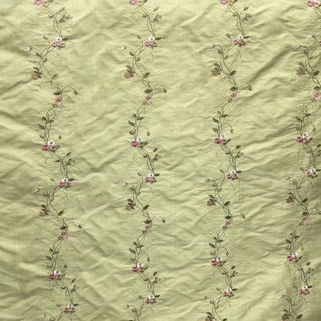 Clarence Silk Fabric - Floral Embroidered Stripe, 54" Width (1 Yard)