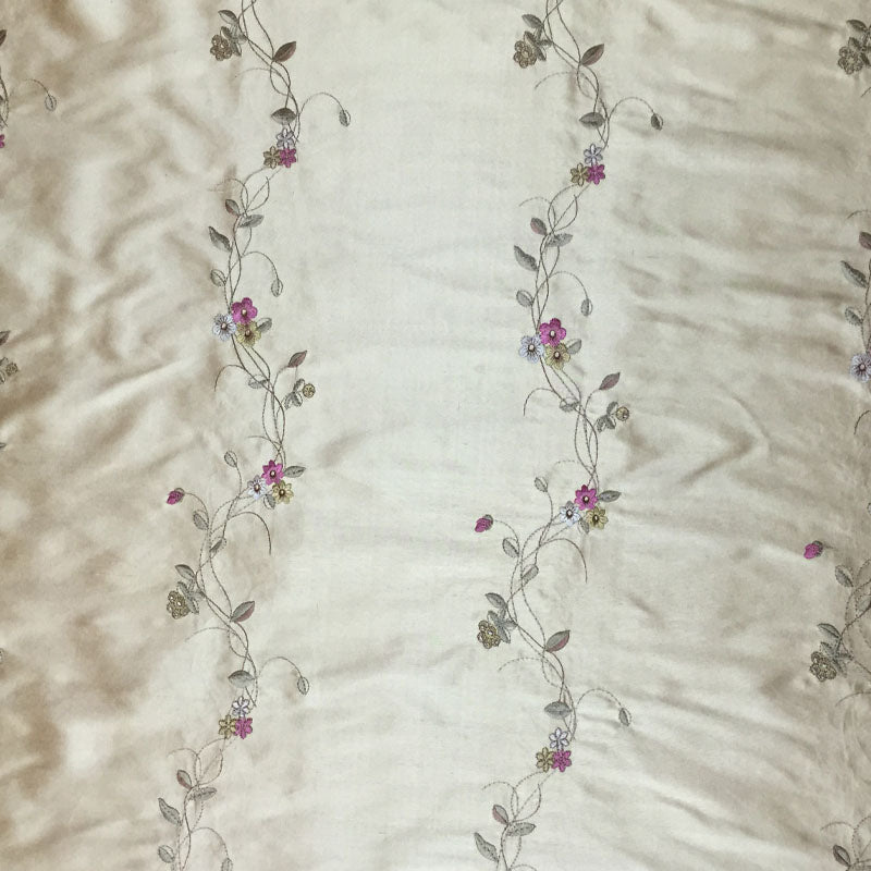 Clarence Silk Fabric - Floral Embroidered Stripe, 54" Width (1 Yard)