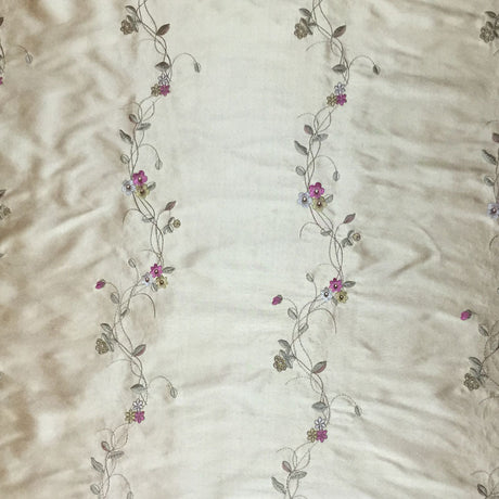 Clarence Silk Fabric - Floral Embroidered Stripe, 54" Width (1 Yard)