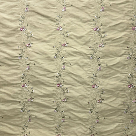 Clarence Silk Fabric - Floral Embroidered Stripe, 54" Width (1 Yard)