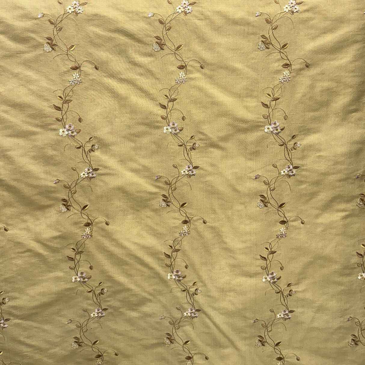 Clarence Silk Fabric - Floral Embroidered Stripe, 54" Width (1 Yard)