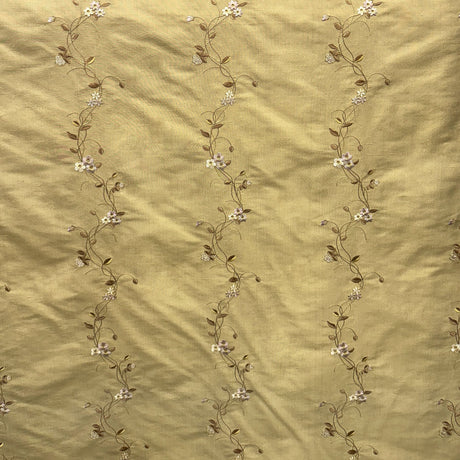 Clarence Silk Fabric - Floral Embroidered Stripe, 54" Width (1 Yard)