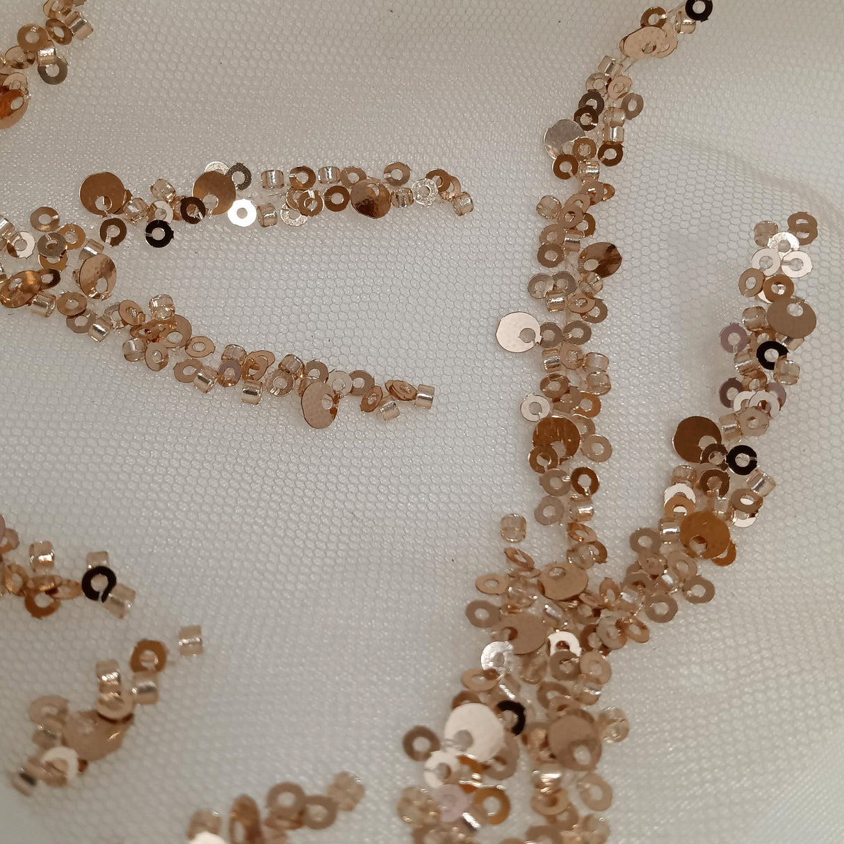Beaded Sequined Lace Fabric on Polyester Net Mesh