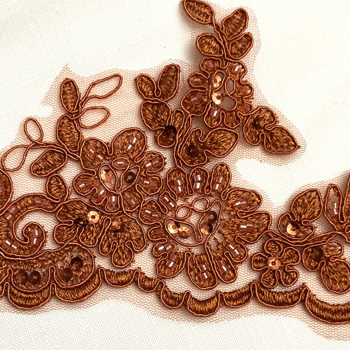 Beaded Corded Lace Trimming Polyester Fabric - Embroidered Net Mesh, 4" Width, 6 Color Schemes (1 Yard)