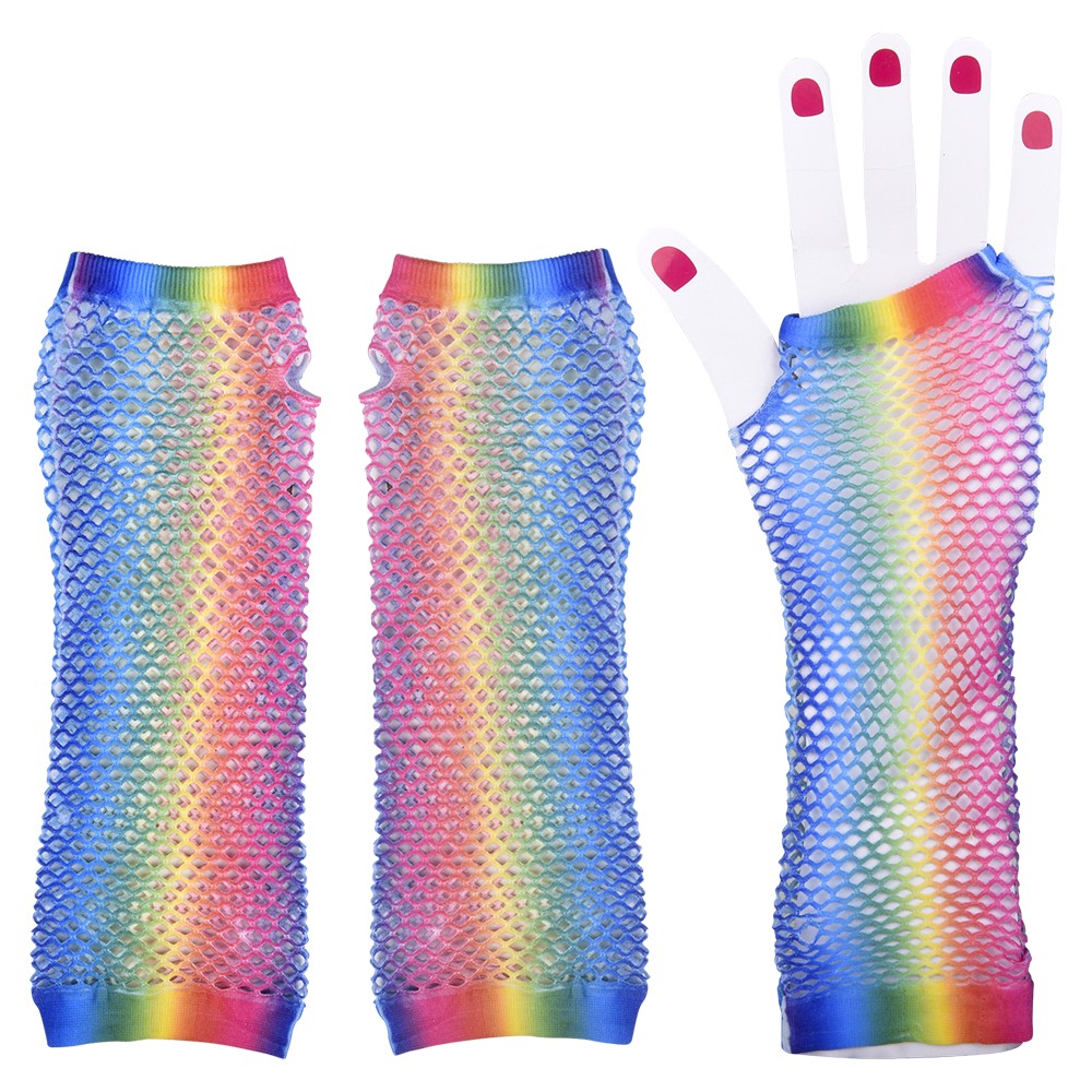 Rainbow Fishnet Fingerless Long Glove (1 DZ)