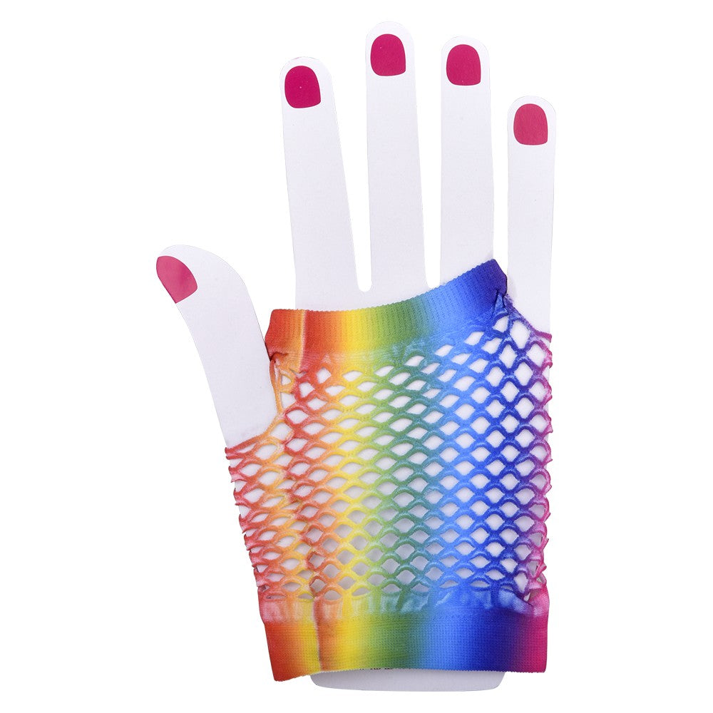 Rainbow Fishnet Fingerless Wrist Gloves (1 DZ)