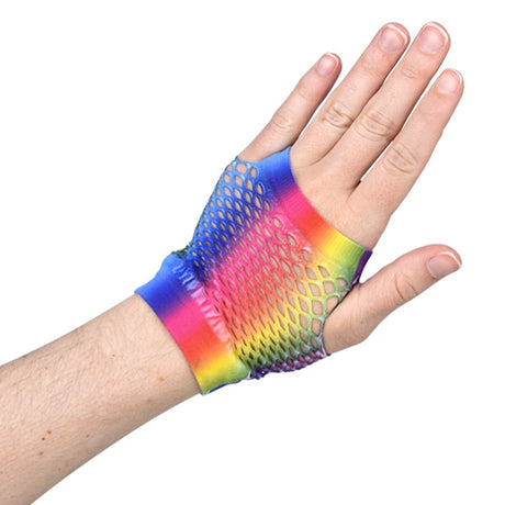Rainbow Fishnet Fingerless Wrist Gloves (1 DZ)