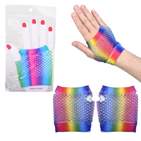 Rainbow Fishnet Fingerless Wrist Gloves (1 DZ)