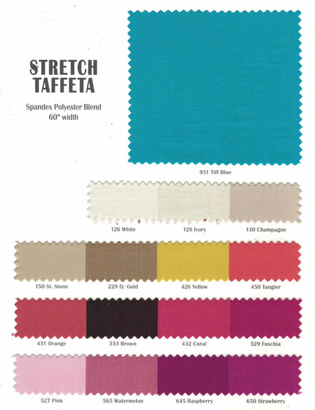 Stretch Taffeta Fabric - Multiple Solid Colors, 57/58" Width (Continuous Yards)