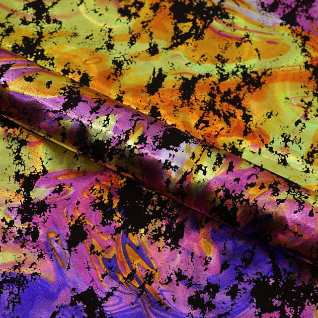 Flashy Marble Foiled Spandex Fabric - Blue Marble Foil, 60" Width (1 Yard)