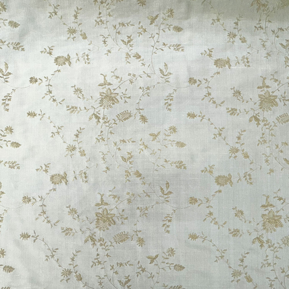 Cornelia Floral Embroidered Silk Fabric - Bamboo, Brass, Bronze, Fawn, Fire, Sand, Taupe, 54" Width (1 Yard)