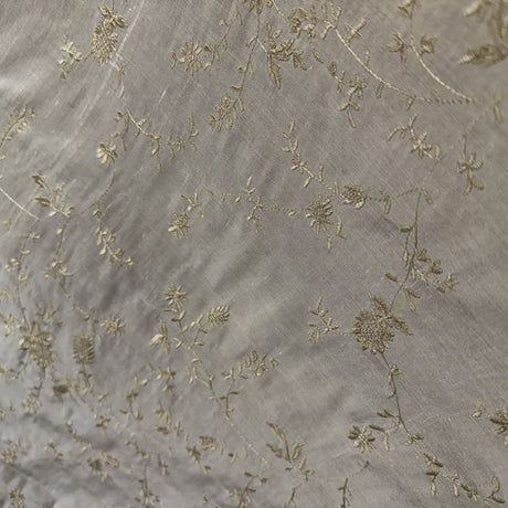Cornelia Floral Embroidered Silk Fabric - Bamboo, Brass, Bronze, Fawn, Fire, Sand, Taupe, 54" Width (1 Yard)