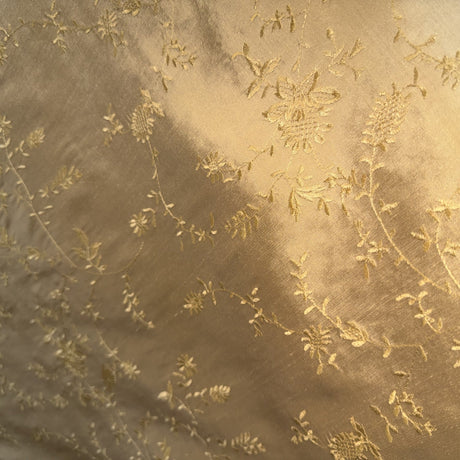 Cornelia Floral Embroidered Silk Fabric - Bamboo, Brass, Bronze, Fawn, Fire, Sand, Taupe, 54" Width (1 Yard)