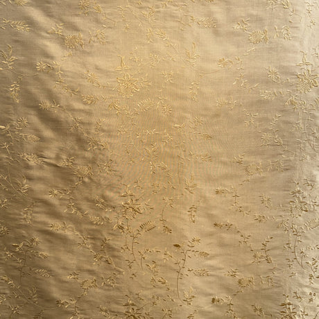 Cornelia Floral Embroidered Silk Fabric - Bamboo, Brass, Bronze, Fawn, Fire, Sand, Taupe, 54" Width (1 Yard)