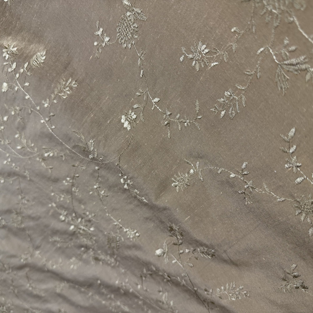 Cornelia Floral Embroidered Silk Fabric - Bamboo, Brass, Bronze, Fawn, Fire, Sand, Taupe, 54" Width (1 Yard)