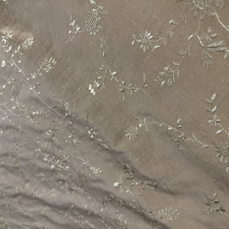 Cornelia Floral Embroidered Silk Fabric - Bamboo, Brass, Bronze, Fawn, Fire, Sand, Taupe, 54" Width (1 Yard)
