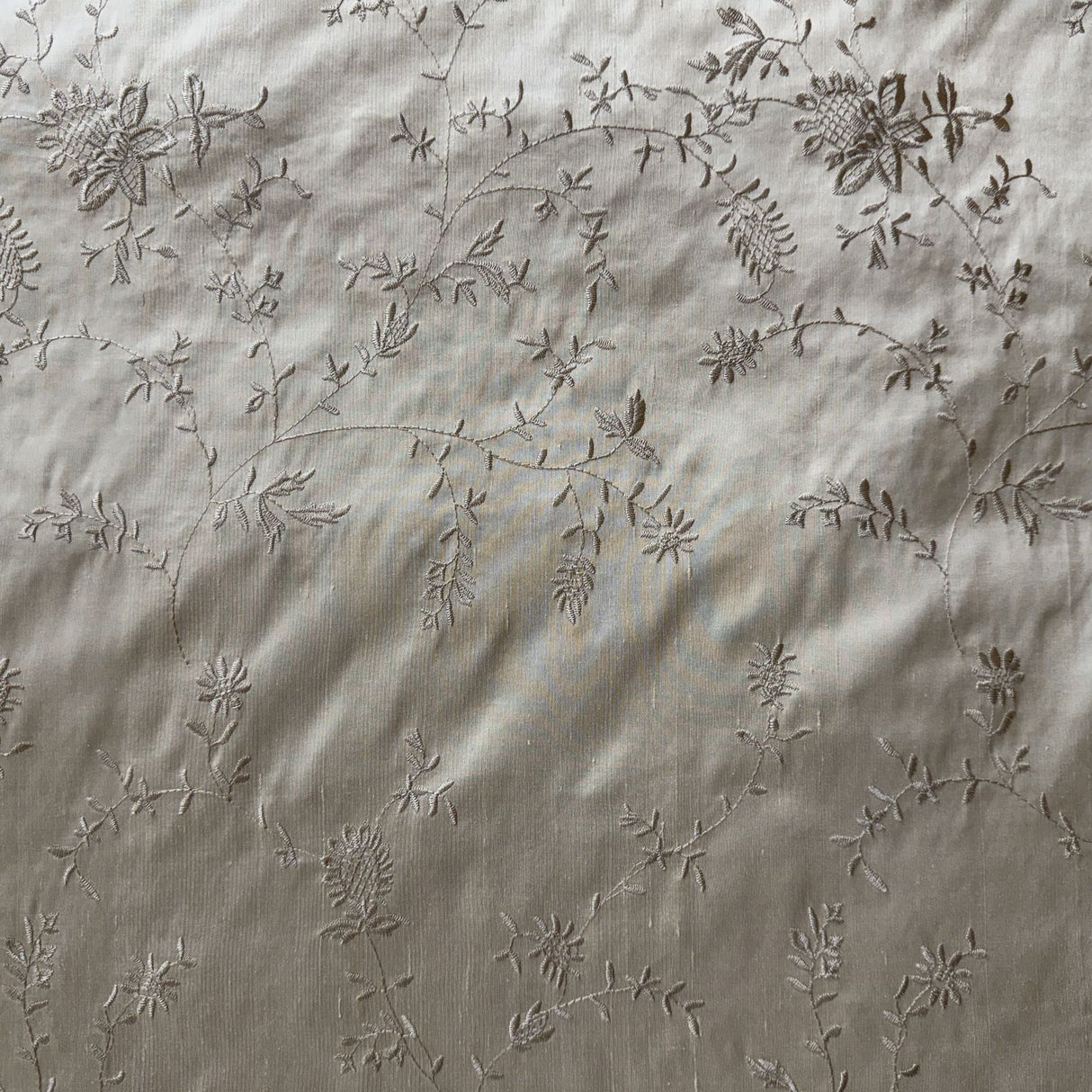 Cornelia Floral Embroidered Silk Fabric - Bamboo, Brass, Bronze, Fawn, Fire, Sand, Taupe, 54" Width (1 Yard)