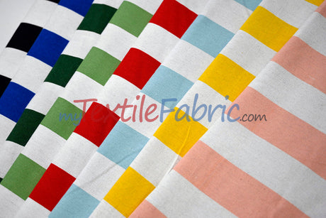 10 Oz 100% Cotton Canvas 2" Stripe Fabric - Multiple Colors, 60" Wide (1 Yard)