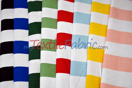 10 Oz 100% Cotton Canvas 2" Stripe Fabric - Multiple Colors, 60" Wide (1 Yard)