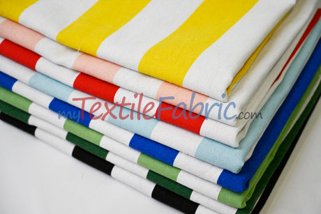 10 Oz 100% Cotton Canvas 2" Stripe Fabric - Multiple Colors, 60" Wide (1 Yard)