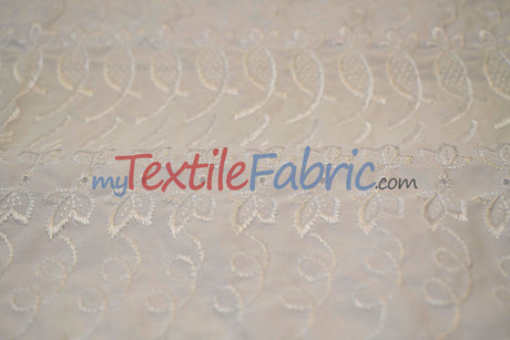 Cotton Eyelet Embroidery Design One Polyester Cotton Fabric - White Blossom Floral Eyelet Embroidery, Double Scallop Finish, 52" Wide (1 Yard)