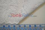 Cotton Eyelet Embroidery Design One Polyester Cotton Fabric - White Blossom Floral Eyelet Embroidery, Double Scallop Finish, 52" Wide (1 Yard)