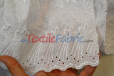 Cotton Eyelet Embroidery Design One Polyester Cotton Fabric - White Blossom Floral Eyelet Embroidery, Double Scallop Finish, 52" Wide (1 Yard)