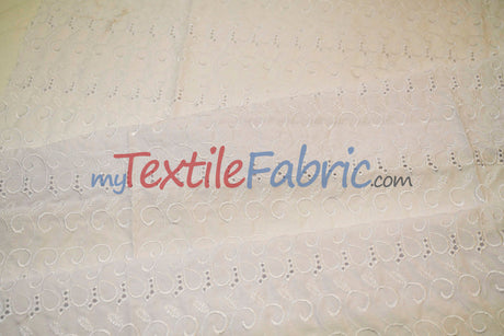 Cotton Eyelet Embroidery Design Six Polyester Cotton Fabric - White Blossom Floral Eyelet Embroidery, 52" Wide (Yards)
