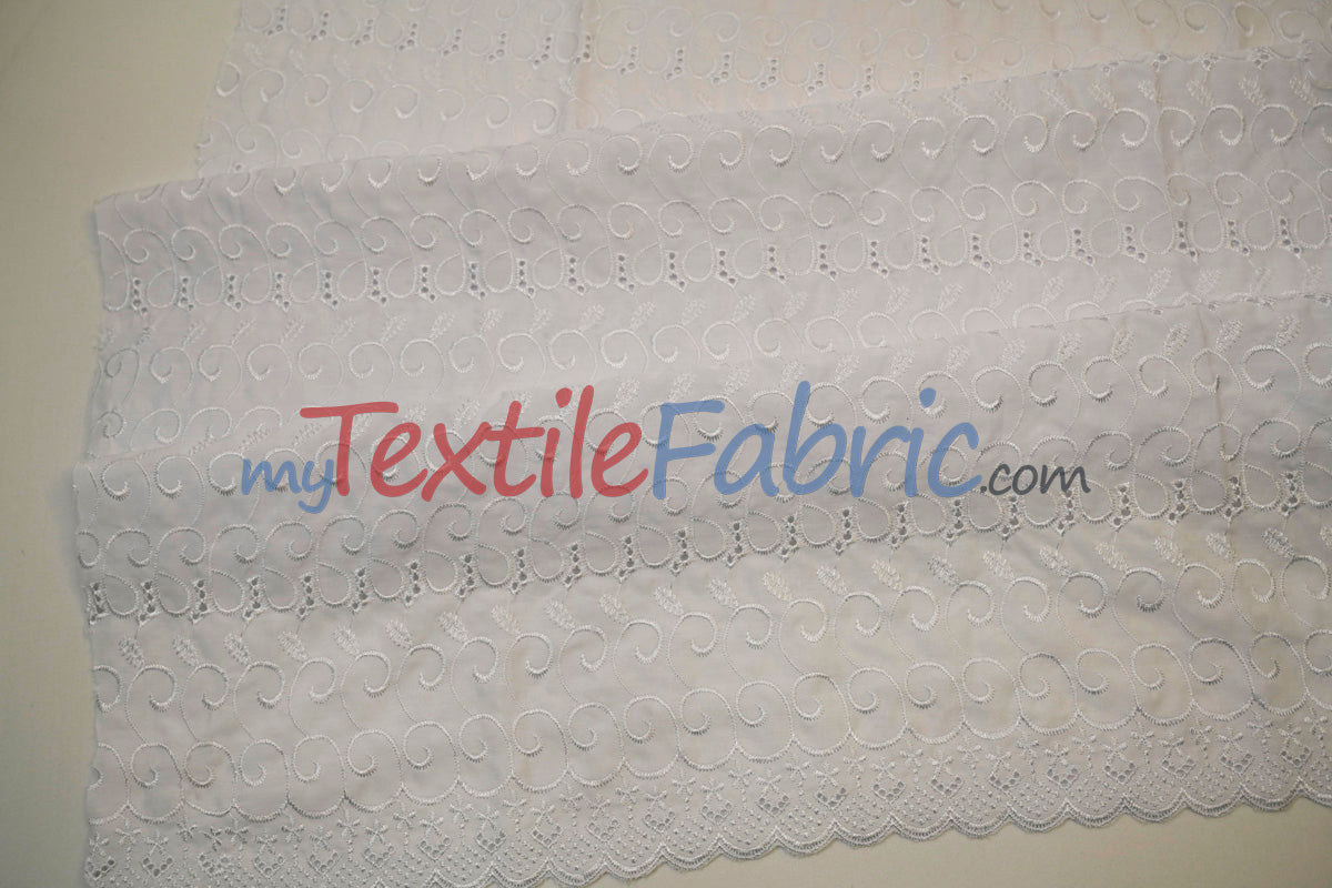 Cotton Eyelet Embroidery Design Six Polyester Cotton Fabric - White Blossom Floral Eyelet Embroidery, 52" Wide (Yards)