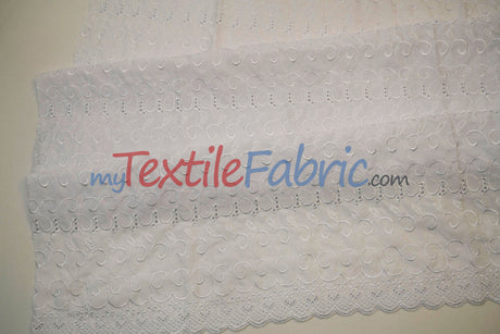 Cotton Eyelet Embroidery Design Six Polyester Cotton Fabric - White Blossom Floral Eyelet Embroidery, 52" Wide (Yards)
