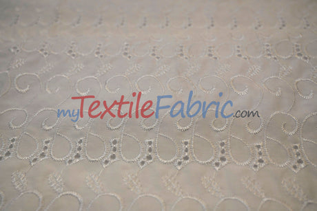 Cotton Eyelet Embroidery Design Six Polyester Cotton Fabric - White Blossom Floral Eyelet Embroidery, 52" Wide (Yards)