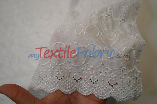 Cotton Eyelet Embroidery Design Six Polyester Cotton Fabric - White Blossom Floral Eyelet Embroidery, 52" Wide (Yards)