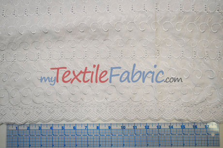 Cotton Eyelet Embroidery Design Six Polyester Cotton Fabric - White Blossom Floral Eyelet Embroidery, 52" Wide (Yards)