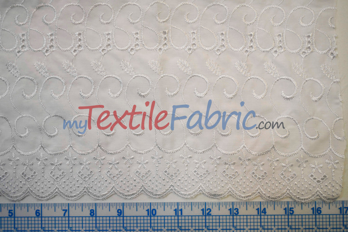 Cotton Eyelet Embroidery Design Six Polyester Cotton Fabric - White Blossom Floral Eyelet Embroidery, 52" Wide (Yards)