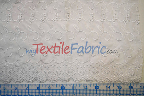 Cotton Eyelet Embroidery Design Six Polyester Cotton Fabric - White Blossom Floral Eyelet Embroidery, 52" Wide (Yards)