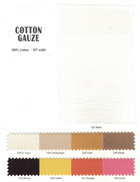 100 Percent Cotton Gauze Fabric - Soft Lightweight Muslin, 46/48" Width, Yards, Bolts, Sample Swatch (1 Yard)