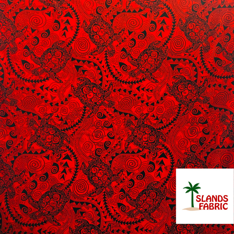 Tiki Turtle All Over 100 Percent Cotton Fabric - All Over Turtle Print, 45" Width (1 Yard)