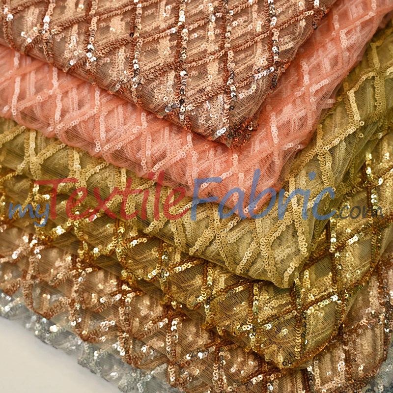 Luxury Glitz Sequins Lace Fabric - 100 Percent Polyester, Sheer Mesh Sequins Embroidery, Multiple Colors, 54" Width (By The Yard)