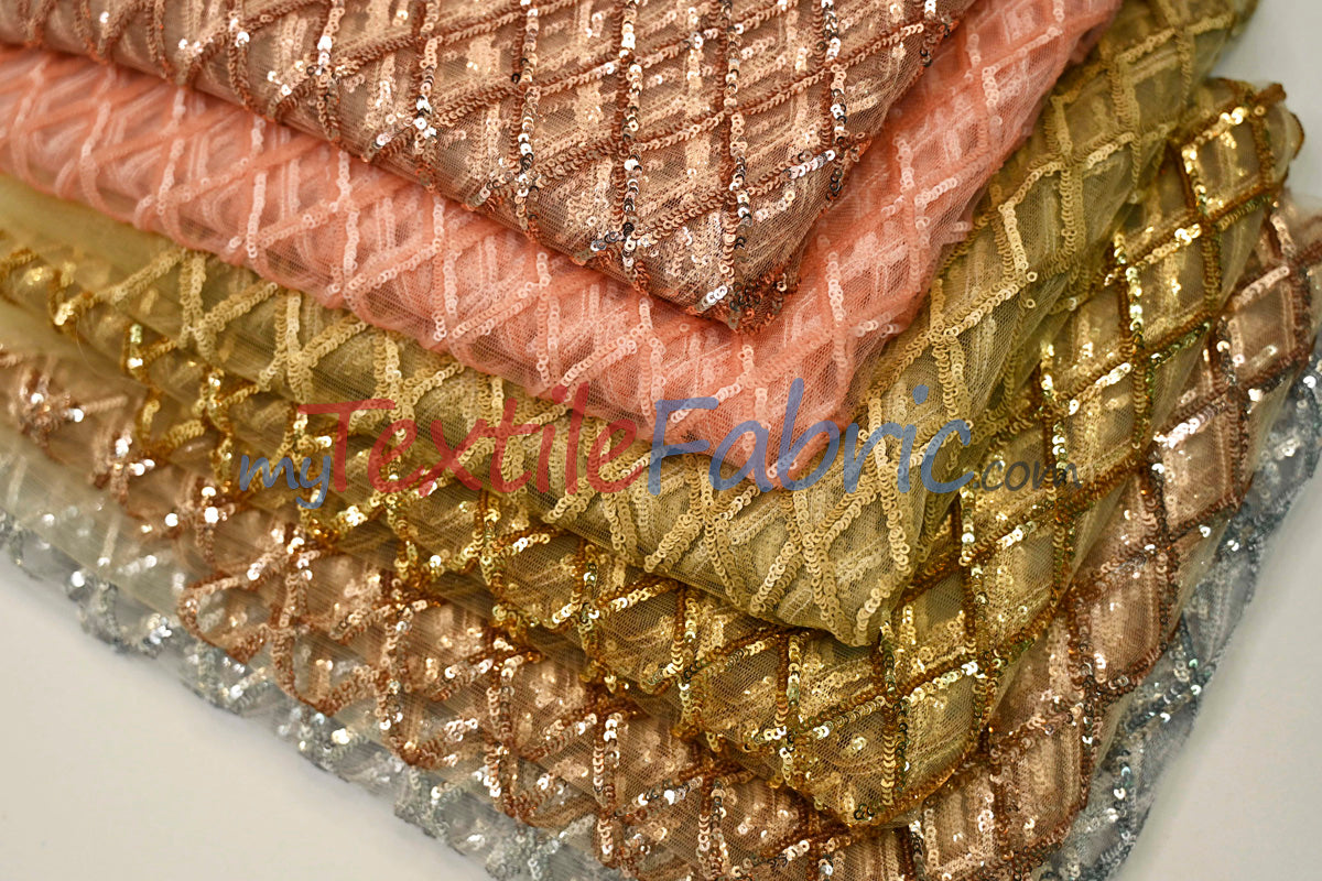 Luxury Glitz Sequins Lace Fabric - 100 Percent Polyester, Sheer Mesh Sequins Embroidery, Multiple Colors, 54" Width (By The Yard)