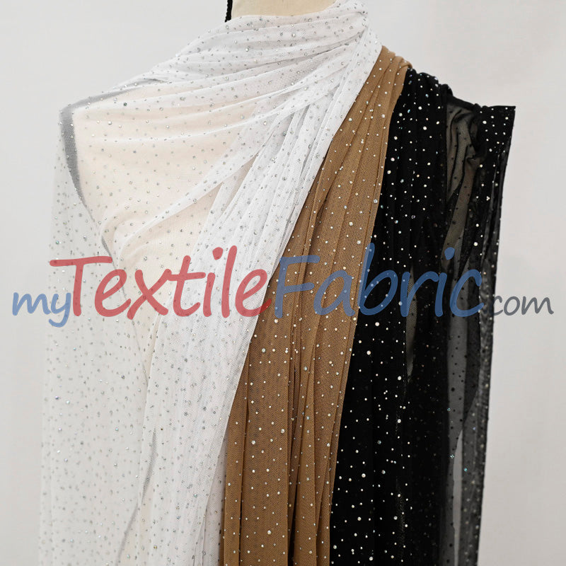 Rhinestone Stretch Power Mesh Fabric - Iridescent AB Crystal Embellished, 58" Width (1 Yard)