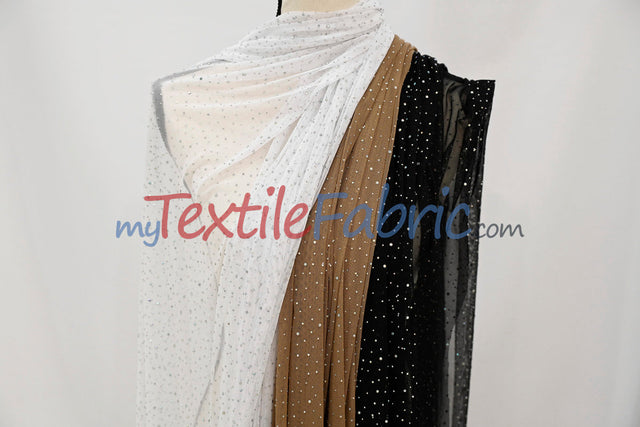 Rhinestone Stretch Power Mesh Fabric - Iridescent AB Crystal Embellished, 58" Width (1 Yard)