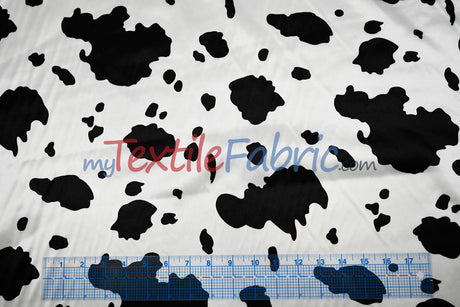 White Black Cow Charmeuse Satin Fabric - White Black Cow Print, 58/60" Width (1 Yard)