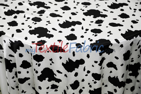 White Black Cow Charmeuse Satin Fabric - White Black Cow Print, 58/60" Width (1 Yard)