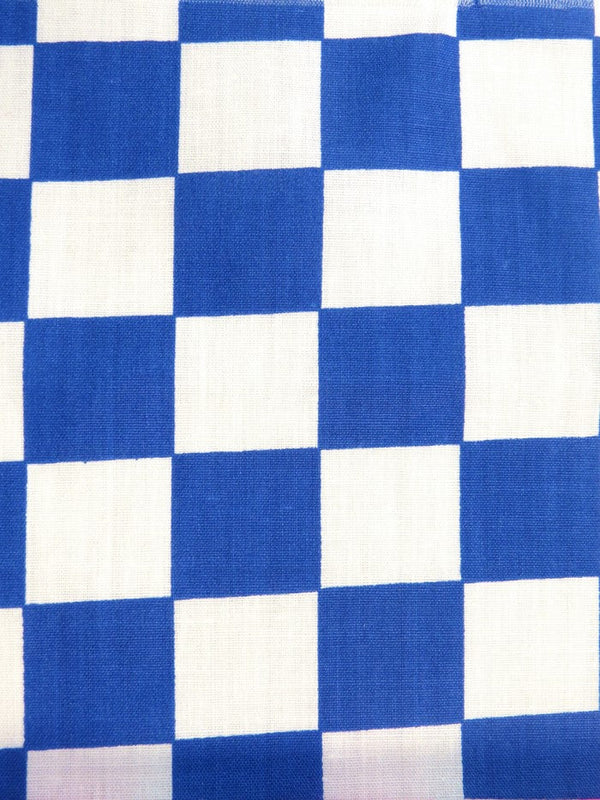 Poly Cotton Printed Square Checkered Fabric Royal White