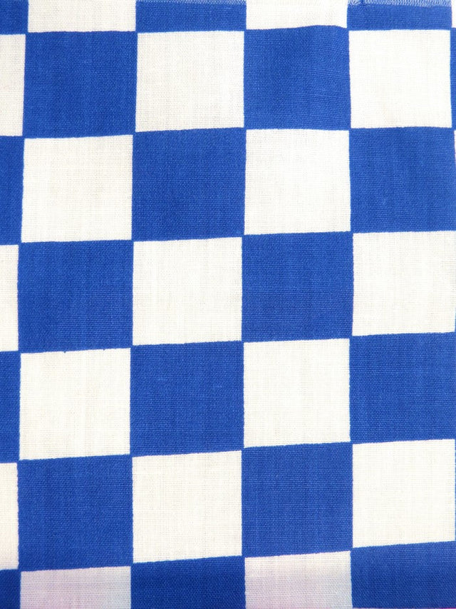 Poly Cotton Printed Square Checkered Fabric Royal White
