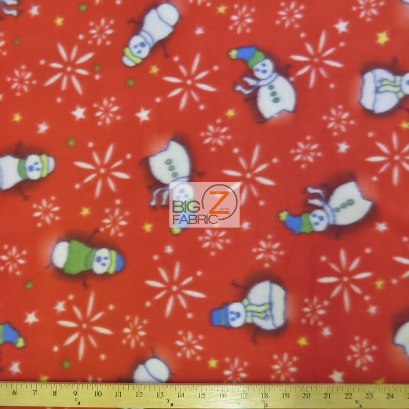Christmas Holiday Red Snowman Fleece Fabric